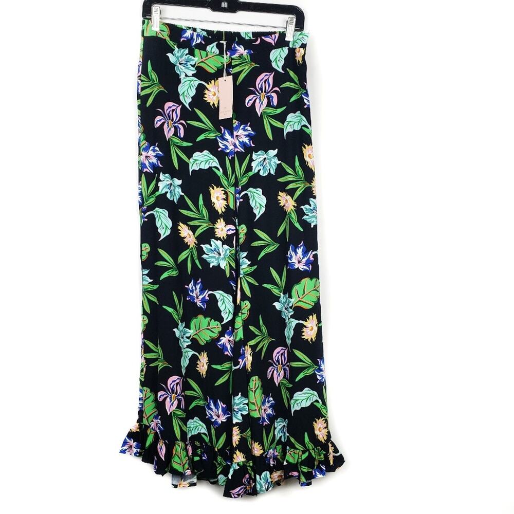 Island floral wide leg crop pants size medium NWT black Hawaiian beach